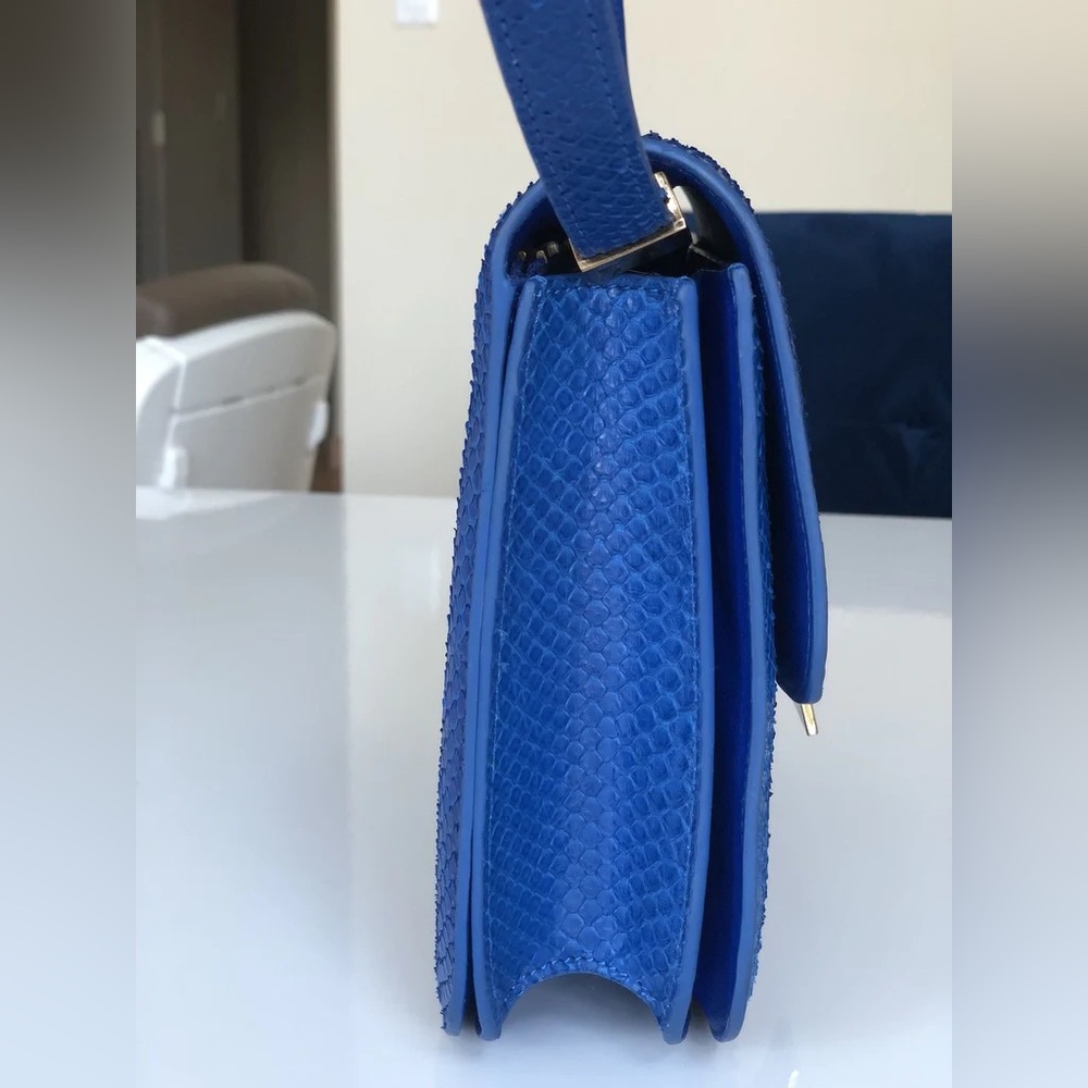 Celine Python Royal Blue Box Ghw Medium Flap Hand… - image 5